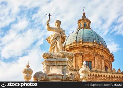 Santa Rosalia statue in front of Palermo Cathedral, Sicily, Italy
