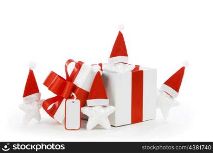 Santa Stars and gifts isolated on white background