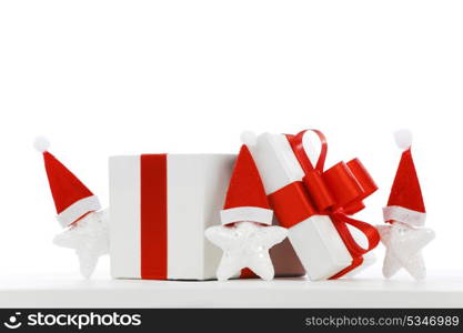 Santa Stars and gifts isolated on white background