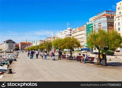 SANTANDER, SPAIN - SEPTEMBER 27, 2017: Santander city embankment promenade, a capital of Cantabria region in Spain