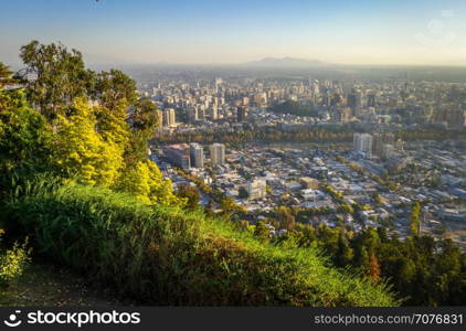 Santiago city aerial view at sunset, Chile. Santiago city aerial view, Chile