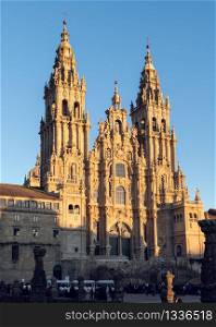 Santiago de Compostela Cathedral. Baroque facade architecture. Galicia Spain