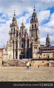 Santiago de Compostela Cathedral view from Obradoiro square. Cathedral of Saint James, Spain. Galicia, pilgrimage
