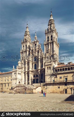 Santiago de Compostela Cathedral view from Obradoiro square. Cathedral of Saint James, Spain. Galicia, pilgrimage