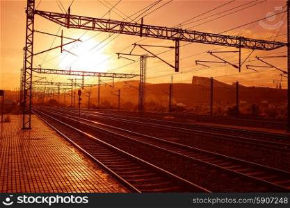 Santiago de Compostela sunrise at train railways end of Saint James Way