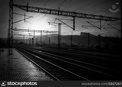 Santiago de Compostela sunrise at train railways end of Saint James Way