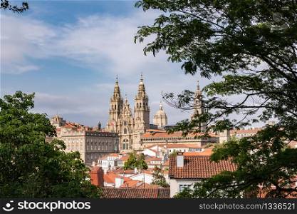 Santiago de Compostela view. Cityscape UNESCO World Heritage Site. Galicia, Spain