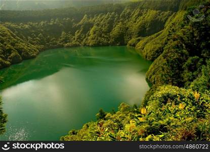 Santiago lake (Lagoa de Santiago) in Sete Cidades area, on the Portuguese island of Sao Miguel in the Azores