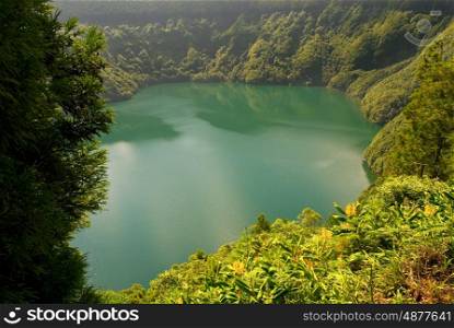 Santiago lake (Lagoa de Santiago) in Sete Cidades area, on the Portuguese island of Sao Miguel in the Azores
