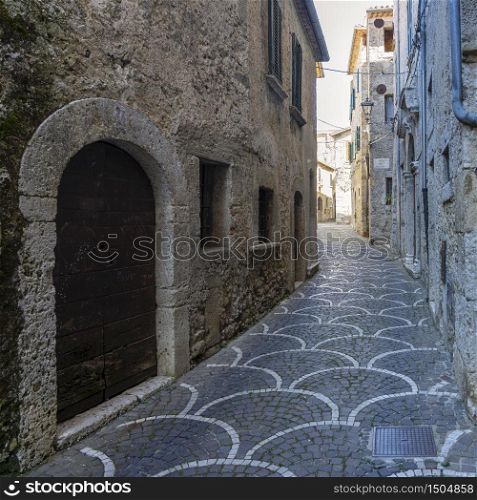 Santopadre, historic village in Ciociaria (Frosinone, Lazio, Italy). Typical street