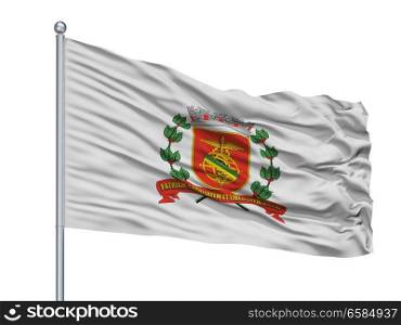Santos City Flag On Flagpole, Country Brasil, Isolated On White Background. Santos City Flag On Flagpole, Brasil, Isolated On White Background