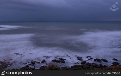 Sao Lourenco beach in Portugal after sunset in a hazzy day