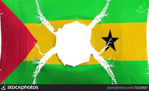 Sao Tome and Principe flag with a hole, white background, 3d rendering. Sao Tome and Principe flag with a hole