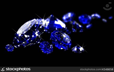 Sapphires on black surface made in 3D
