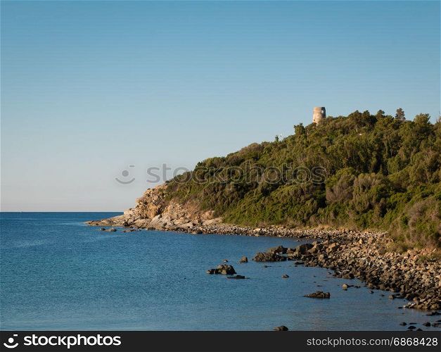 Saracen Tower on Promontory in Italy in Sardina Coast: Tower on Promontory in Italy in Sardina Coast
