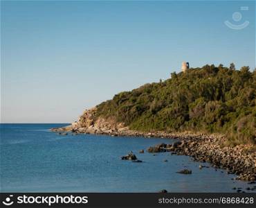 Saracen Tower on Promontory in Italy in Sardina Coast: Tower on Promontory in Italy in Sardina Coast