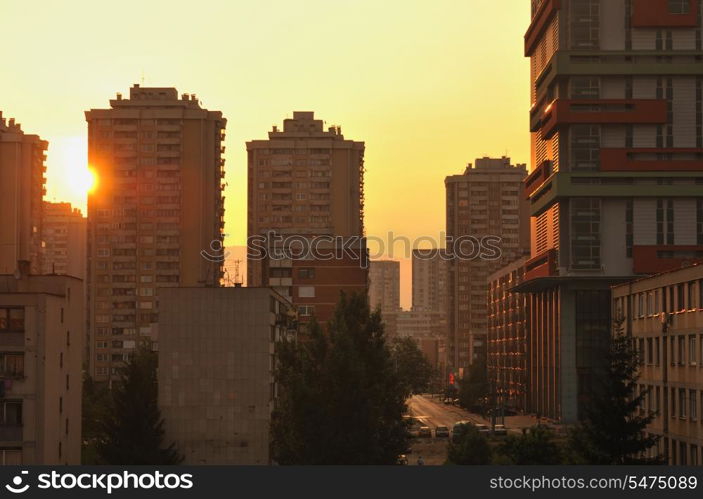 sarajevo cityscape urban scene at sunrise