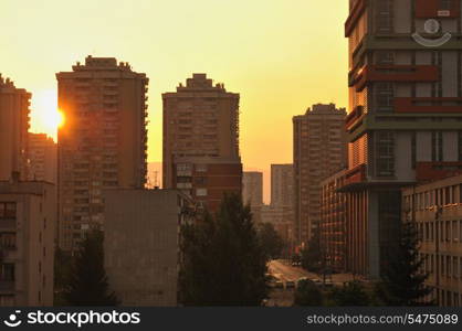 sarajevo cityscape urban scene at sunrise