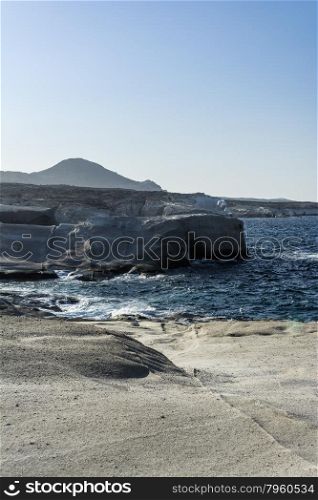 Sarakiniko beach view at the island of Milos in Greece. Sarakiniko beach view with rocks at the island of Milos in Greece