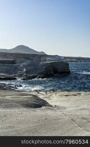 Sarakiniko beach view at the island of Milos in Greece. Sarakiniko beach view with rocks at the island of Milos in Greece