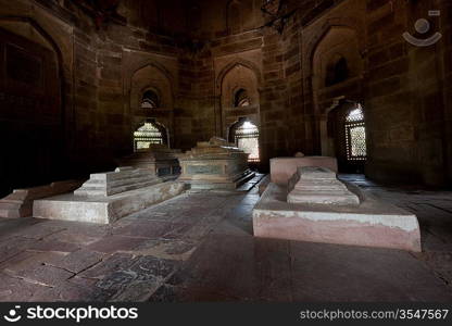 Sarcophagi in Isa Khan Tomb in Humayun&acute;s Tomb Complex. Delhi, India