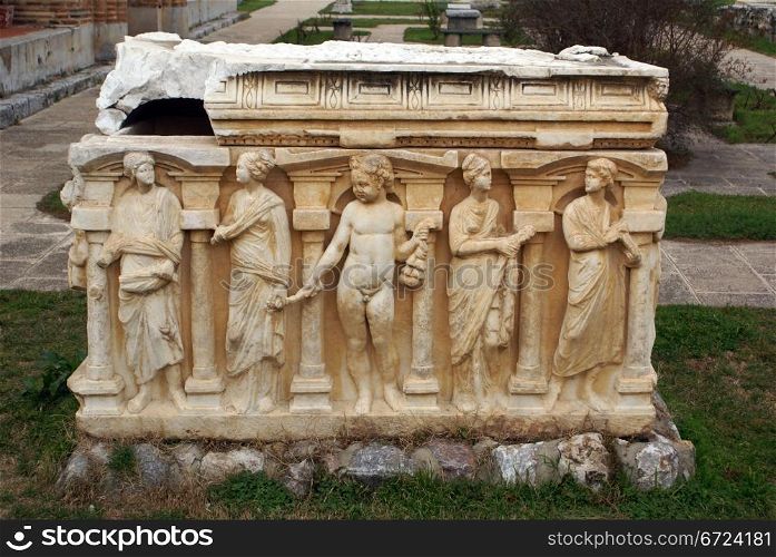Sarcophagus with sculpturesin Iznik, Turkjey