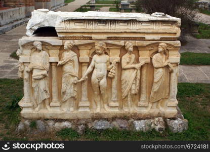 Sarcophagus with sculpturesin Iznik, Turkjey