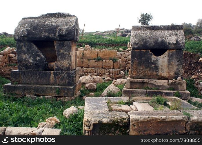 Sarcophaguses in ruins of Partara, Turkey