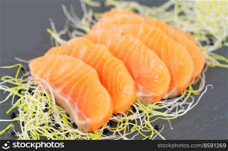 Sashimi dish made of raw salmon fish. Sashimi dish made of salmon