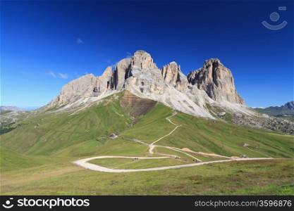 Sassolungo mount from Fassa valley, Italian Dolomites