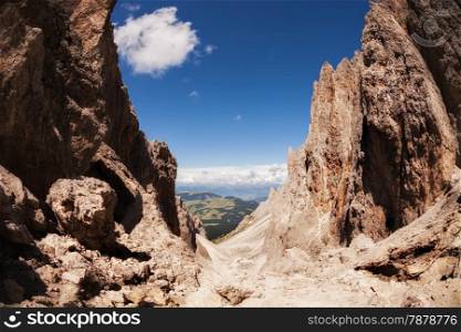 Sassolungo mountain rocky peaks, Italian Dolomites