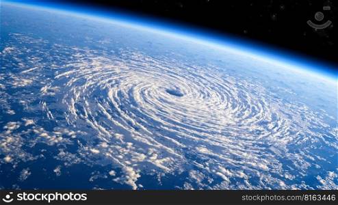 Satellite view of the eye of the storm, tropical storm. Formation of hurricanes. Atmospheric pressure