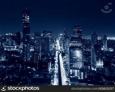 Sathorn district in Bangkok City at night, Thailand