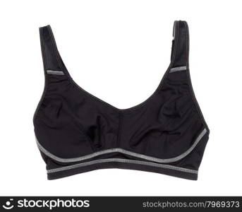 Satin black sports bra. Isolate on white.