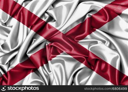 Satin flag, three dimensional render, flag of Alabama