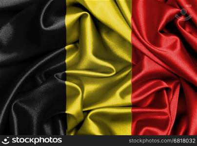 Satin flag, three dimensional render, flag of Belgium