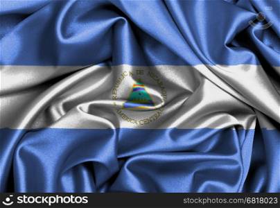 Satin flag, three dimensional render, flag of Nicaragua