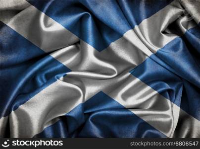 Satin flag, three dimensional render, flag of Scotland