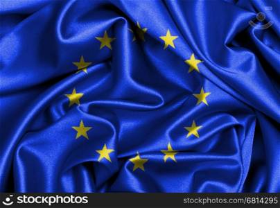 Satin flag, three dimensional render, flag of the European Union
