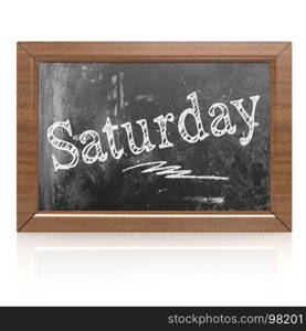 Saturday text written on blackboard, 3D rendering. Blank blackboard
