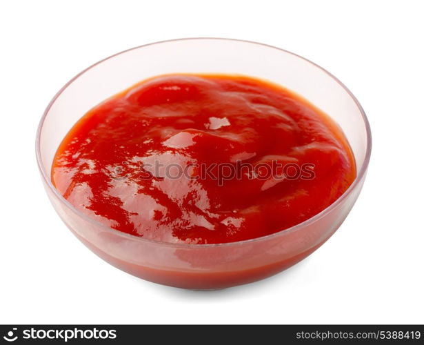 Sauce cup of ketchup isolated on white