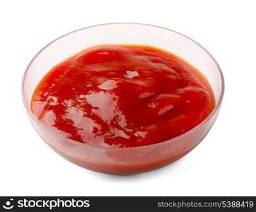 Sauce cup of ketchup isolated on white