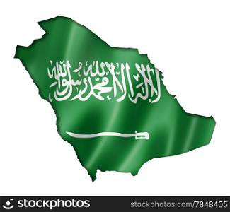 Saudi Arabia flag map, three dimensional render, isolated on white