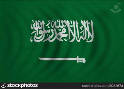 Saudi Arabian national official flag. Patriotic symbol, banner, element, background. Correct colors. Flag of Saudi Arabia wavy with real detailed fabric texture, accurate size, illustration