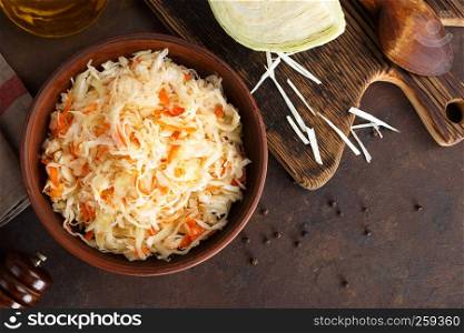Sauerkraut. Chopped cabbage pickled in brine