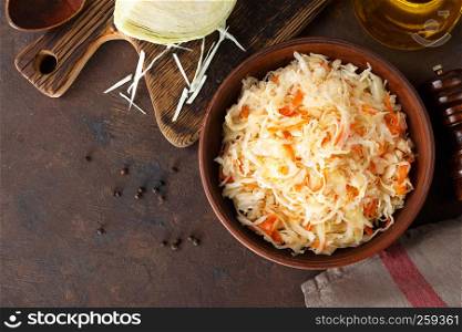 Sauerkraut. Chopped cabbage pickled in brine