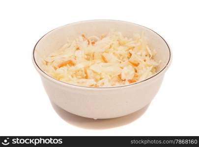 Sauerkraut on plate isolated over white