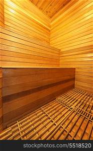 Sauna interior. Finnish home sauna interior with wooden bench walls and floor