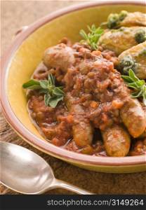 Sausage and Lentil Stew with Pesto Roasted Potatoes