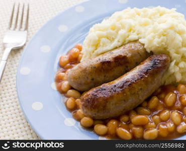 Sausage and Mash with Baked Beans